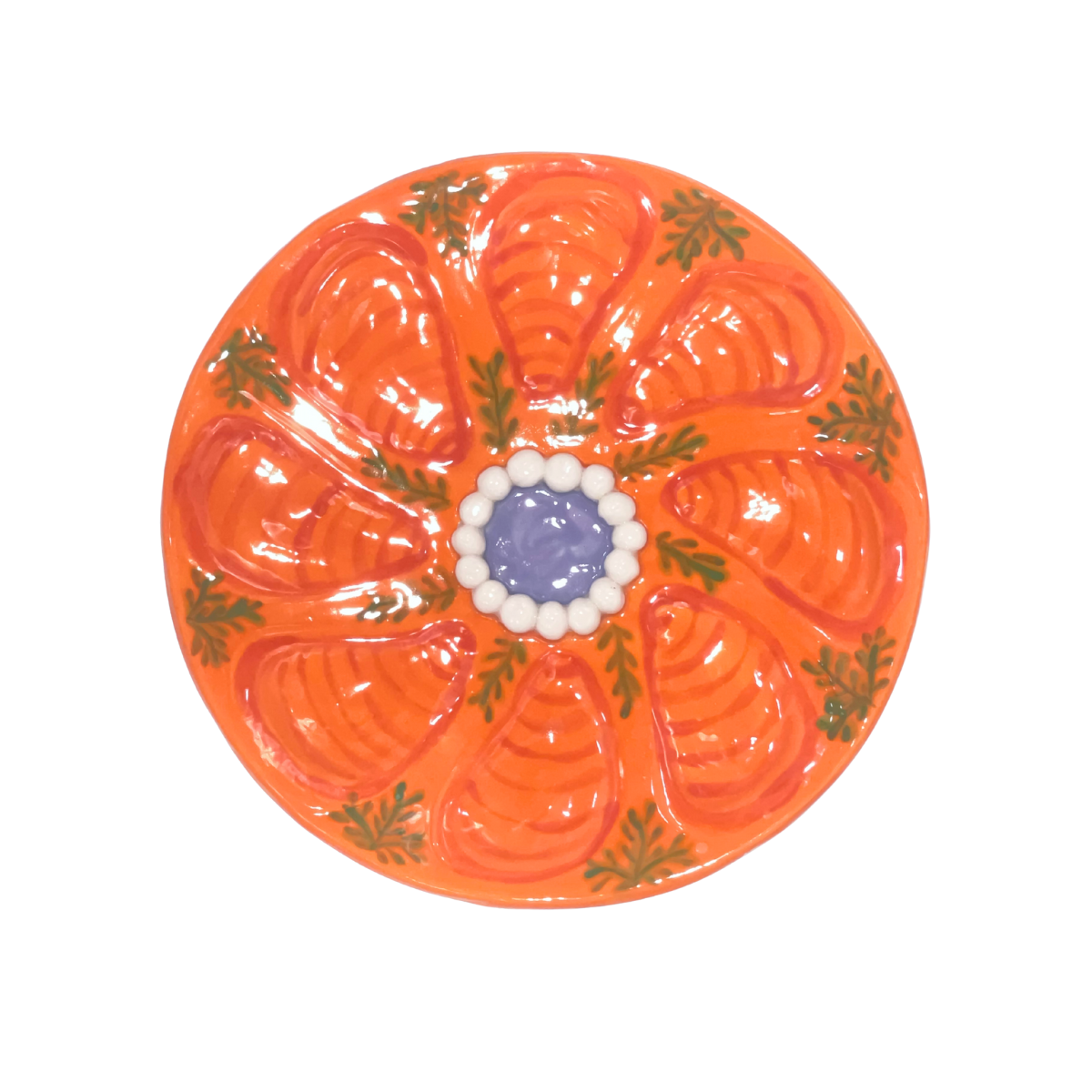 Hand-Painted Oyster Plate, Ava Orange